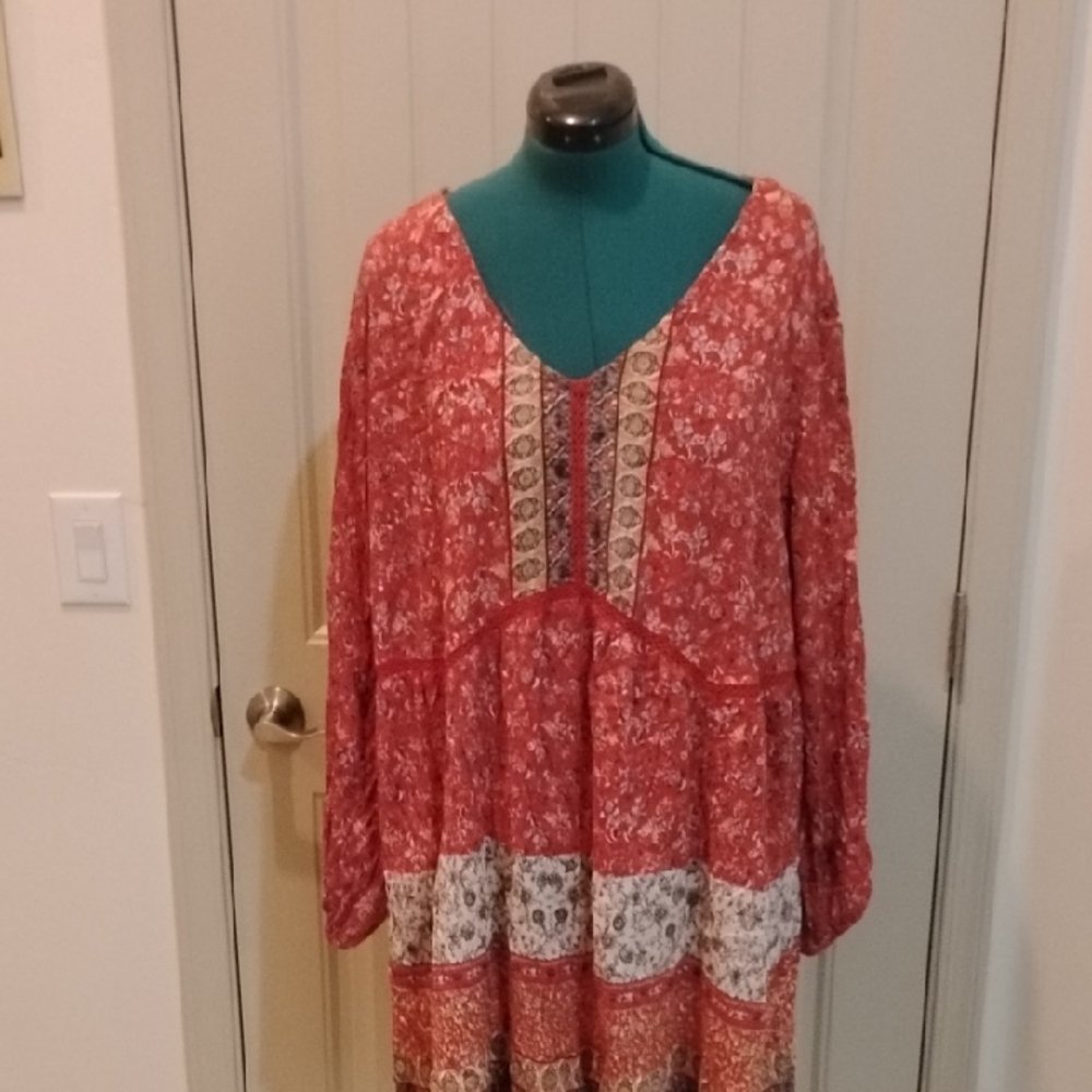 Floral Long Sleeve Dress - Red